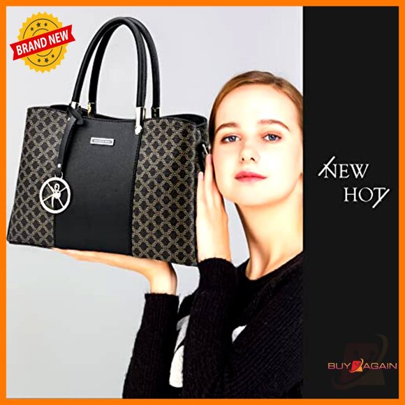 Large PU Leather Satchel Tote with 7 Pockets and Removable Shoulder Strap - Picture 3 of 7